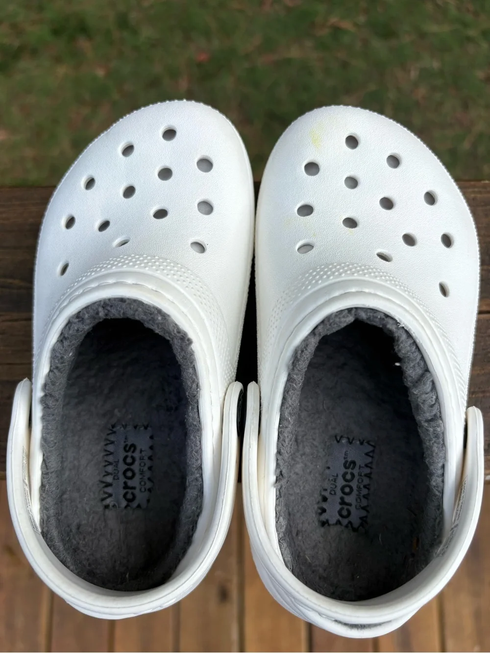 Kids Crocs Classic Lined Clogs White Gray Fur C10 cozy
